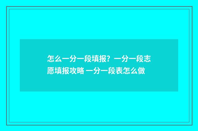 怎么一分一段填报？一分一段志愿填报攻略 一分一段表怎么做