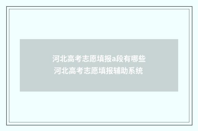 河北高考志愿填报a段有哪些 河北高考志愿填报辅助系统