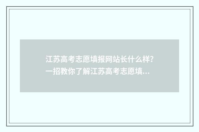 江苏高考志愿填报网站长什么样？一招教你了解江苏高考志愿填报指南 江苏高考志愿填报填多少个