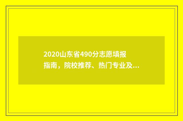 2020山东省490分志愿填报指南，院校推荐、热门专业及填报策略 2020年山东470分位次
