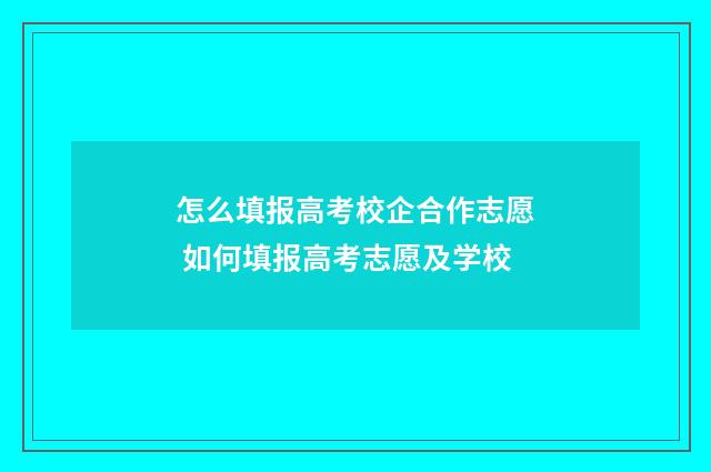 怎么填报高考校企合作志愿 如何填报高考志愿及学校