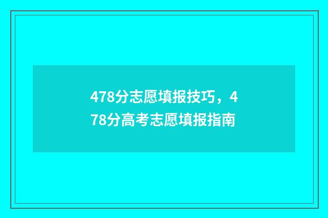 478分志愿填报技巧，478分高考志愿填报指南