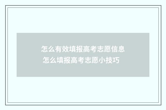 怎么有效填报高考志愿信息 怎么填报高考志愿小技巧