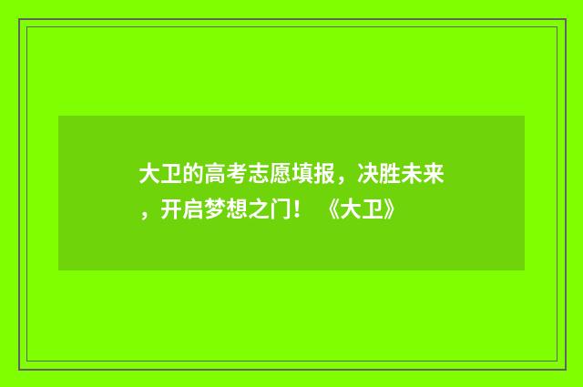 大卫的高考志愿填报,决胜未来,开启梦想之门! 《大卫》