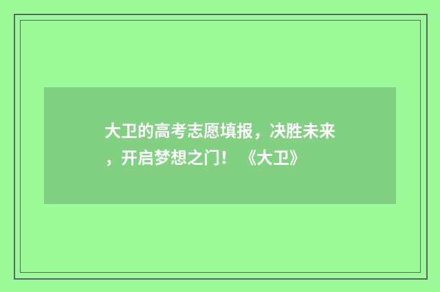 大卫的高考志愿填报,决胜未来,开启梦想之门! 《大卫》