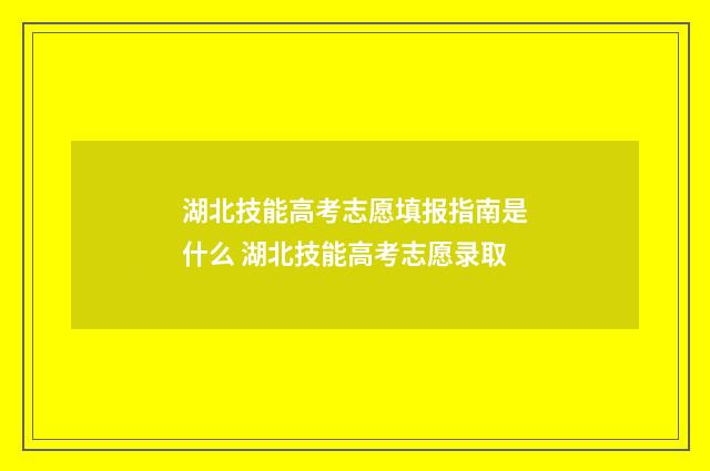 湖北技能高考志愿填报指南是什么 湖北技能高考志愿录取