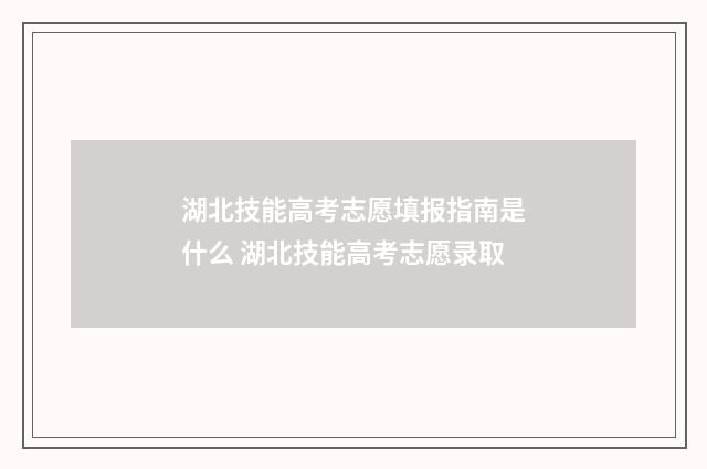 湖北技能高考志愿填报指南是什么 湖北技能高考志愿录取