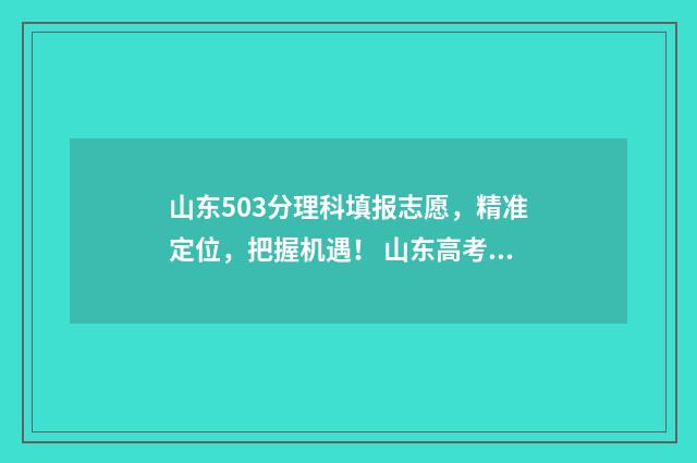 山东503分理科填报志愿,精准定位,把握机遇! 山东高考503分能上几本
