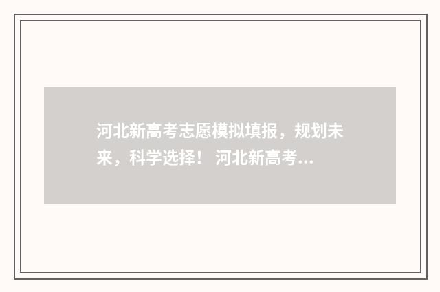 河北新高考志愿模拟填报，规划未来，科学选择！ 河北新高考志愿填报有调剂吗