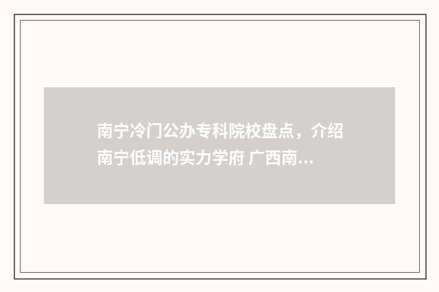 南宁冷门公办专科院校盘点,介绍南宁低调的实力学府 广西南宁公办大专院校排名