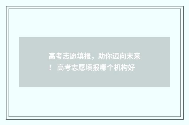 高考志愿填报，助你迈向未来！ 高考志愿填报哪个机构好