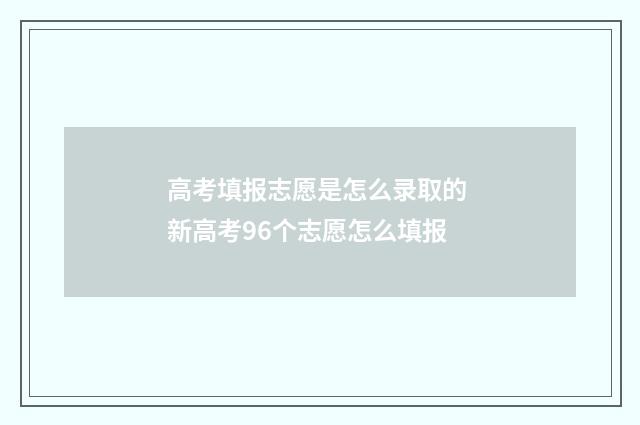 高考填报志愿是怎么录取的 新高考96个志愿怎么填报