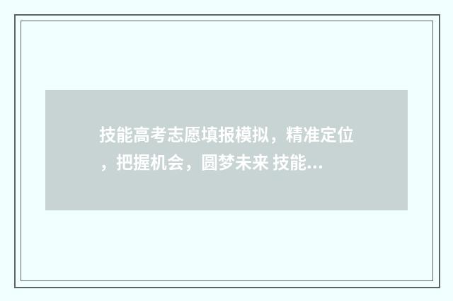 技能高考志愿填报模拟，精准定位，把握机会，圆梦未来 技能高考志愿填报官网