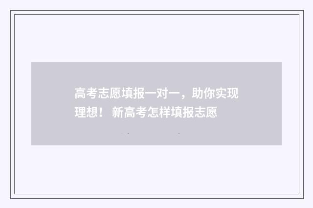 高考志愿填报一对一，助你实现理想！ 新高考怎样填报志愿