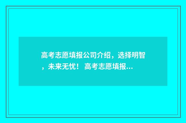 高考志愿填报公司介绍，选择明智，未来无忧！ 高考志愿填报公办