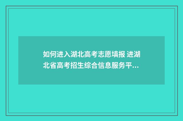 如何进入湖北高考志愿填报 进湖北省高考招生综合信息服务平台官网