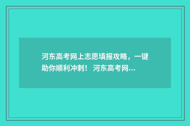 河东高考网上志愿填报攻略，一键助你顺利冲刺！ 河东高考网上志愿怎么填