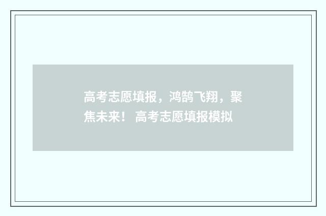 高考志愿填报，鸿鹄飞翔，聚焦未来！ 高考志愿填报模拟