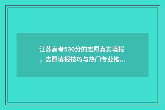 江苏高考530分的志愿真实填报，志愿填报技巧与热门专业推荐 江苏高考成绩530考什么