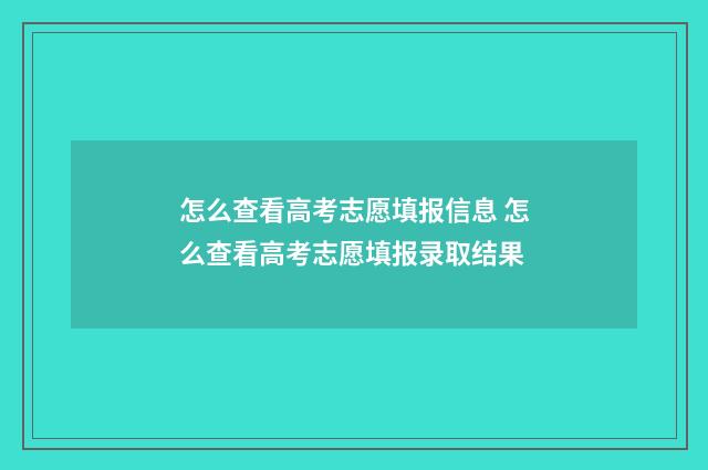 怎么查看高考志愿填报信息 怎么查看高考志愿填报录取结果
