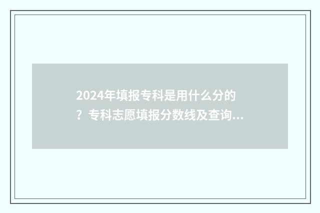 2024年填报专科是用什么分的？专科志愿填报分数线及查询方法 2024年填报专科志愿怎么填