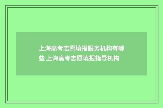 上海高考志愿填报服务机构有哪些 上海高考志愿填报指导机构