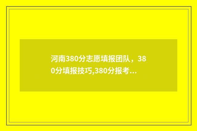 河南380分志愿填报团队，380分填报技巧,380分报考院校推荐 在河南高考380分能上什么大学
