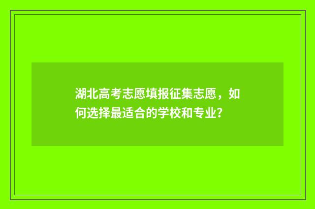 湖北高考志愿填报征集志愿，如何选择最适合的学校和专业？