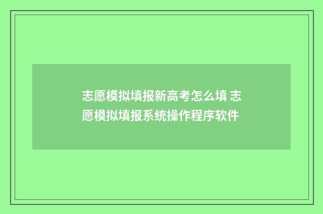 志愿模拟填报新高考怎么填 志愿模拟填报系统操作程序软件