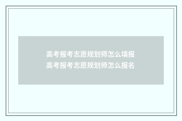 高考报考志愿规划师怎么填报 高考报考志愿规划师怎么报名