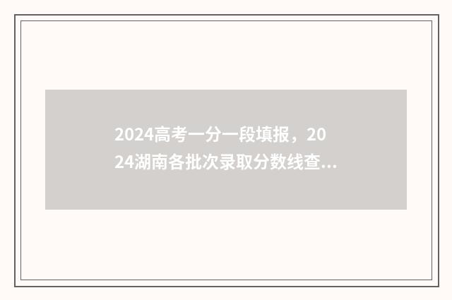 2024高考一分一段填报，2024湖南各批次录取分数线查询