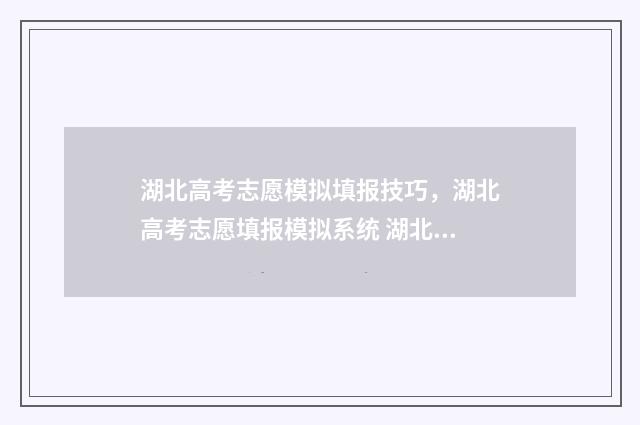 湖北高考志愿模拟填报技巧，湖北高考志愿填报模拟系统 湖北高考志愿模拟填报
