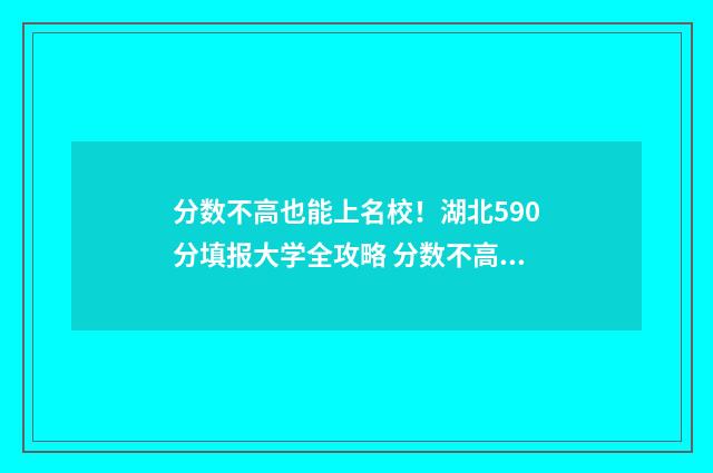 分数不高也能上名校！湖北590分填报大学全攻略 分数不高上什么高中