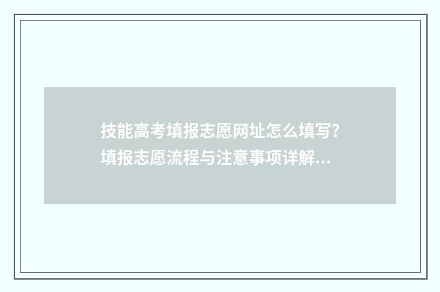 技能高考填报志愿网址怎么填写?填报志愿流程与注意事项详解 技能高考填报志愿指南