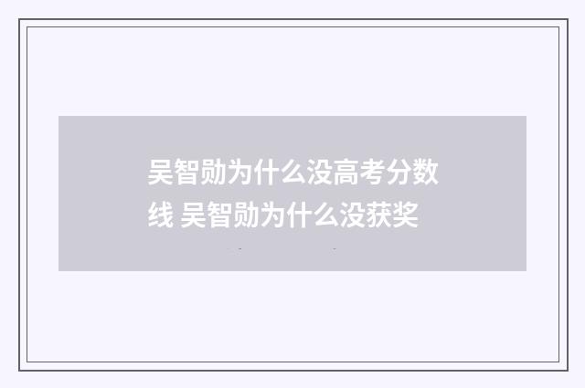 吴智勋为什么没高考分数线 吴智勋为什么没获奖