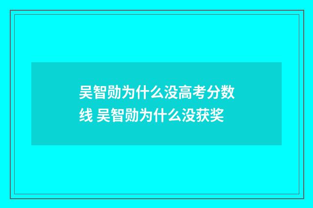 吴智勋为什么没高考分数线 吴智勋为什么没获奖