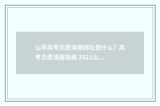 山亭高考志愿填报网址是什么？高考志愿填报指南 2021山东高考志愿填报演示