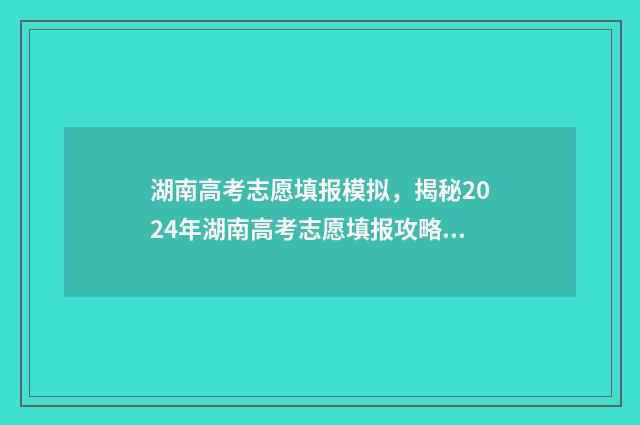 湖南高考志愿填报模拟，揭秘2024年湖南高考志愿填报攻略 湖南高考志愿填报表