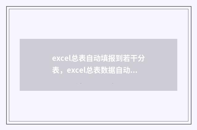 excel总表自动填报到若干分表，excel总表数据自动分发到子表  批量数据填充神器 表格自动填数据