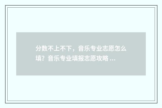 分数不上不下，音乐专业志愿怎么填？音乐专业填报志愿攻略 分数不上不下是上个坏一本还是好二本