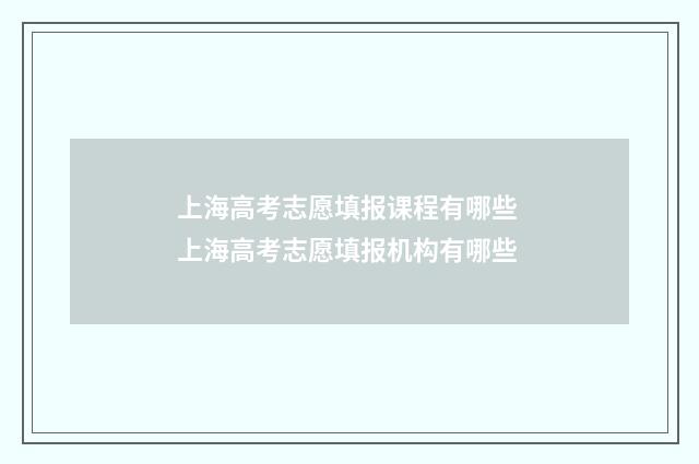 上海高考志愿填报课程有哪些 上海高考志愿填报机构有哪些