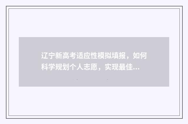 辽宁新高考适应性模拟填报，如何科学规划个人志愿，实现最佳选择？ 辽宁省新高考相关资料