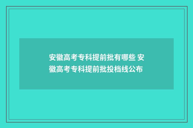 安徽高考专科提前批有哪些 安徽高考专科提前批投档线公布