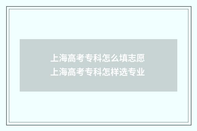 上海高考专科怎么填志愿 上海高考专科怎样选专业