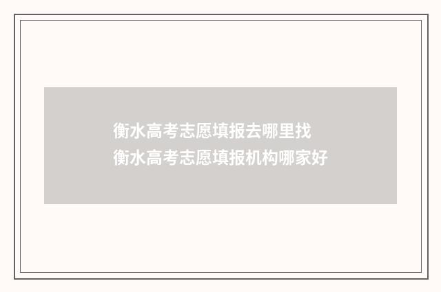 衡水高考志愿填报去哪里找 衡水高考志愿填报机构哪家好