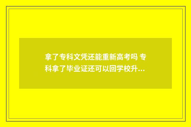 拿了专科文凭还能重新高考吗 专科拿了毕业证还可以回学校升本吗