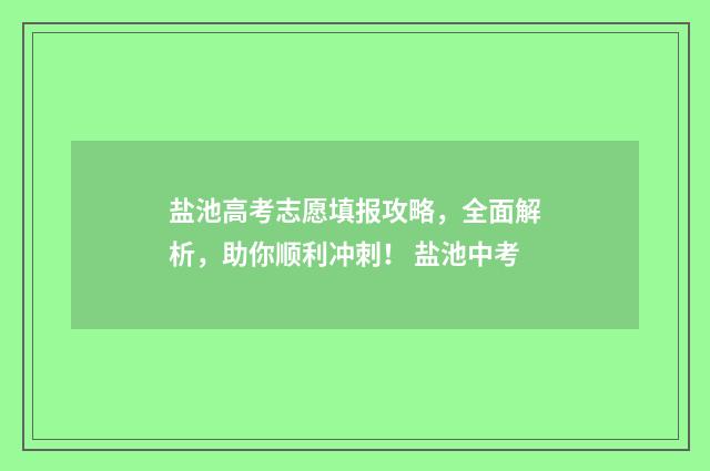 盐池高考志愿填报攻略，全面解析，助你顺利冲刺！ 盐池中考