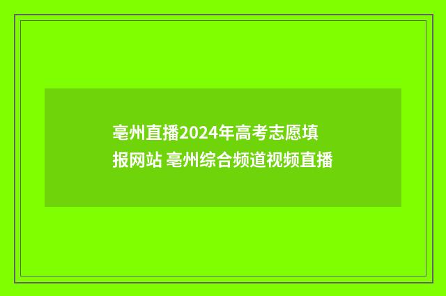 亳州直播2024年高考志愿填报网站 亳州综合频道视频直播