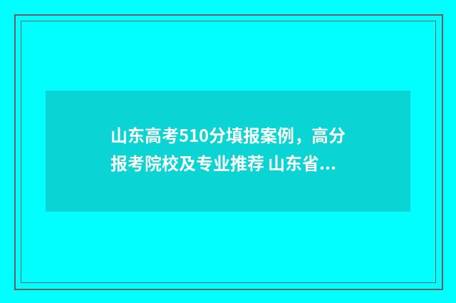 山东高考510分填报案例,高分报考院校及专业推荐 山东省高考510分能上一本吗