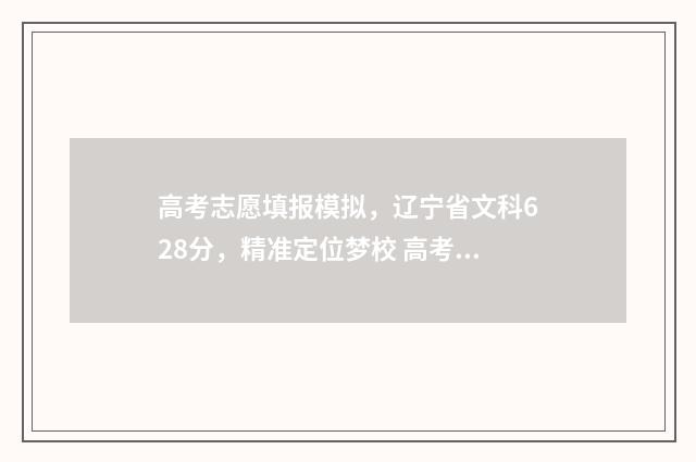 高考志愿填报模拟，辽宁省文科628分，精准定位梦校 高考志愿填报模拟入口2024